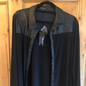 blouse black Faux Leather cuffs & collar